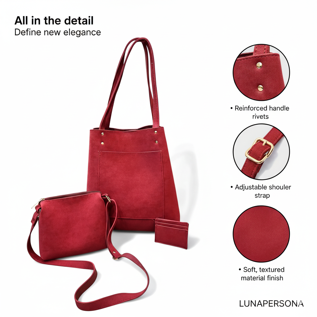 Crescent Suede Tote - Luxury Set by Luna Persona